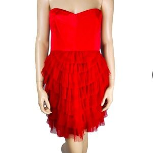 BCBG Max Azria Red Tiered Organza Tulle Dress sz 4